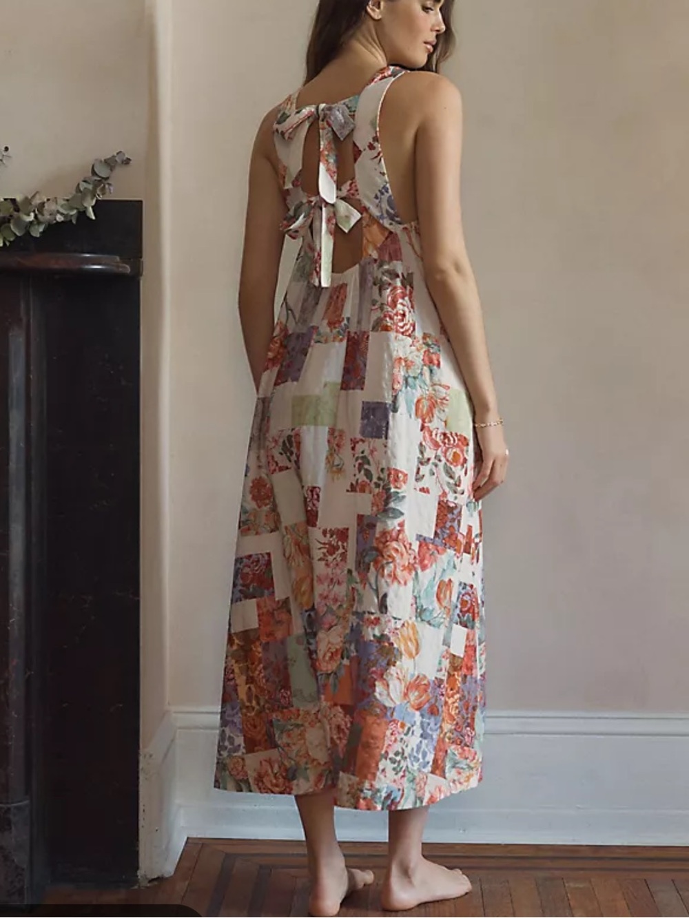 Anthropologie Lyrebird Patchwork Floral Print Tie-Back Midi Nap Dress-XXS